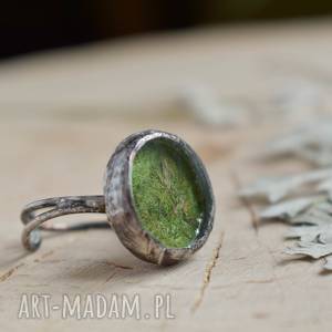 green - pierścionek z prawdziwym mchem, biżuteria botaniczna, uniwersalny