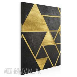 obraz na płótnie - trójkąty geometryczny złoto art deco w pionie 50x70 cm