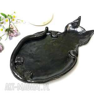 ceramiczna mydelniczka/spodeczek czarny kot,rzemiosło, polskie rękodzieło