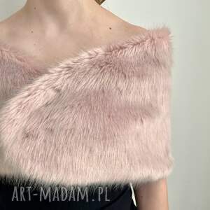 Prezent rozowa bolerko narzutka slubna, etola - futra