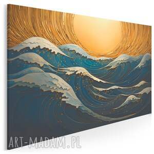 obraz na płótnie - morze fale zachód słońca - 120x80 cm