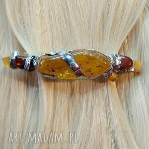 spinka - klamra do włosów z bursztynami oprawionymi w technice tiffany prezent