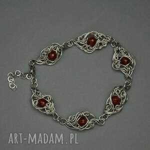 Prezent Bransoletka regulowana czerwony karneol, wire wrapping, stal