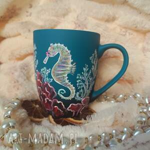 kubki ręcznie malowany konik morski i rafa koralowa 300 ml, malowana porcelana