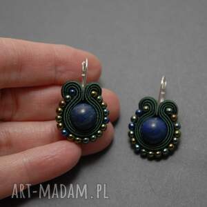 kolorowe kolczyki sutasz z chryzokolą, sznurek, eleganckie, wyjściowe