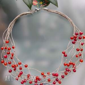Naszyjnik Len i Jarzębina, korale czerwona