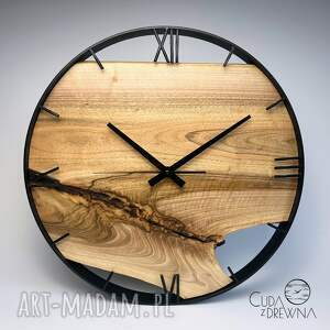 handmade zegary duży zegar drewniany, 50 cm, cyfry rzymskie, styl loftowy