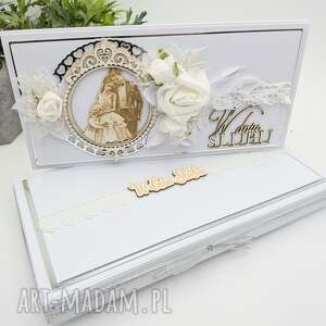 kartka ślubna dl dniu ślubu z kwiatami 3d i koronką