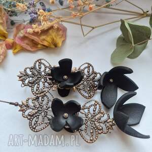 kolczyki rękodzieło brązowo-czarne ażurowe lekkie, fo, dam, et, bo