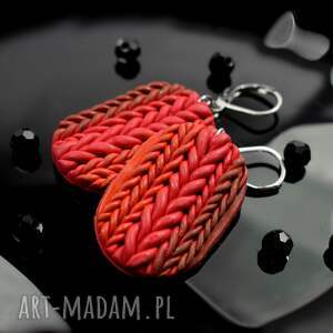 wełniane sploty - kolczyki w odcieniach czerwieni jesień zimę, jesienne