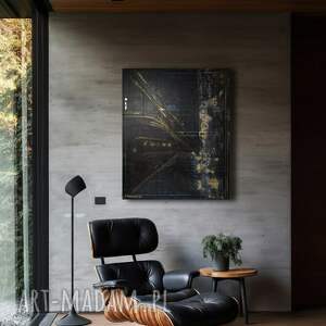 Intuicyjnie 5 - abstrakcyjny obraz akrylowy czarno-złoty na płótnie 100x80 cm