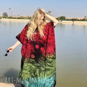 unikatowa kolorowa sukienka bawełniana, batikowa z biżuterią, slow fashion
