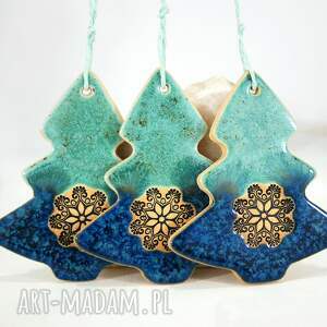 handmade pod choinkę 3 ceramiczne choinki świąteczne - boho