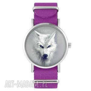 zegarek - biały wilk amarant, nylonowy, typ militarny nastolatki