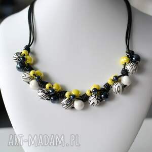 naszyjnik feboo etnossi biało-czarno - cytrynowy ceramiką, ceramika