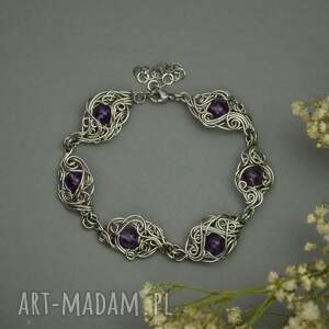Prezent Bransoletka regulowana fioletowy ametyst, wire wrapping, stal