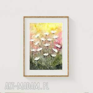oryginalna akwarela A4 kwiaty, łąka, widok plakaty, obraz