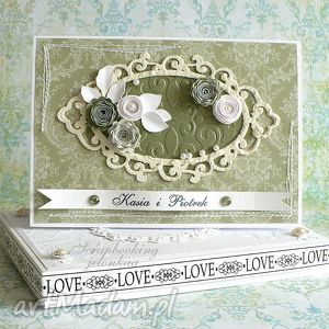 handmade scrapbooking kartki ślubna zieleń - kartka w pudełku