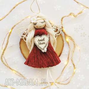 makramowy anioł stróż - burgund pakowanie na prezent gratis sznurka