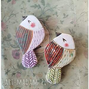 Broszki wiosenne ptaszki, ceramika