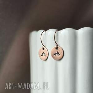 Wiszące kolczyki z górami, biżuteria górska, miedź
