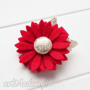 ręcznie wykonane pomysł na prezenty świąteczne spinka do włosów z kwiatkiem czerwono