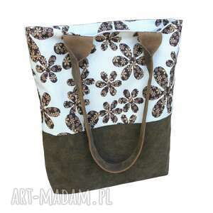 handmade na ramię shopper bag "brązowe kwiaty"