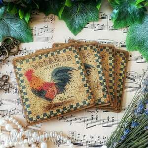 Dekoracyjne podkładki decoupage z kogutami, farmhouse