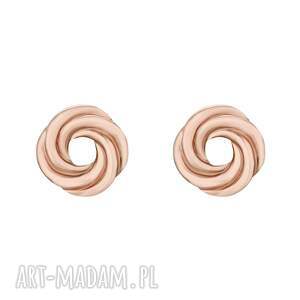 z różowego złota, kolczyki, sztyfty, węzełki