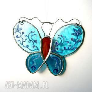 witrażowy motyl niebieszczak malowanek, dekoracja, okno, zawieszka wiosna