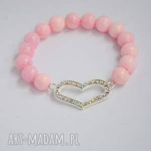 handmade bracelet by sis: srebrne cyrkoniowe serce w różowym marmurze