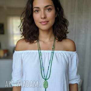 naszyjnik green earth - podwójny sznur z zielonym medalionem