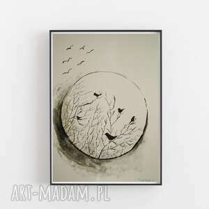 ptaki abstrakcja - praca formatu 18/24 cm, akwarela