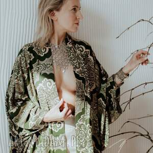 kimono maroko beż/zieleń, rękaw nietoperz, długie, sukienka, marokańskie wzory