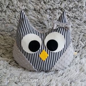 handmade maskotki poduszka sówka szaro - czarna w paski