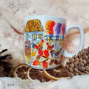 kubki ręcznie malowany wiejski kubek podwórko 270 ml, malowana porcelana