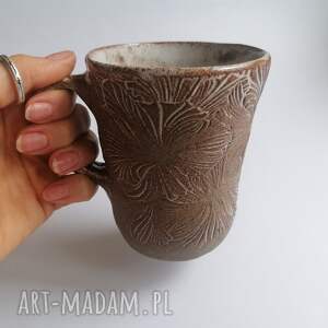 handmade ceramika duży kubek "kwiatowo - karmelowo" 2