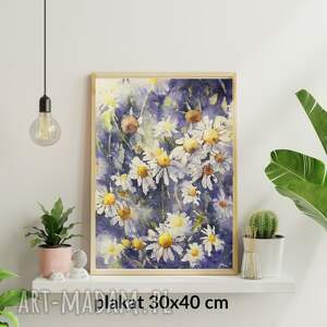 Plakat z rumiankami 30x40 cm - akwarelowy wydruk artystyczny