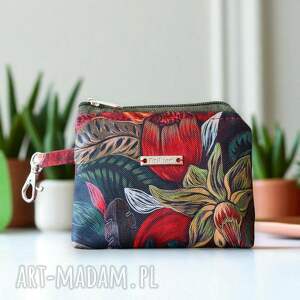 mały portfelik saszetka kwiaty khaki klucze
