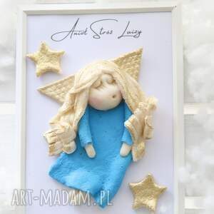 ręcznie robione ceramika niebieski anioł z gwiazdkami