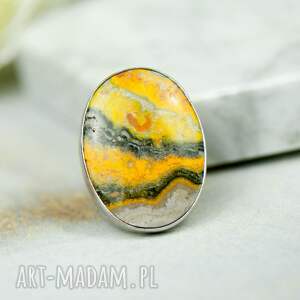 minimalistyczny pierścień z żółtym jaspisem sahara a895, żółty