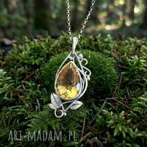 Słoneczny blask, naszyjnik z cytrynem, srebrny, łezka