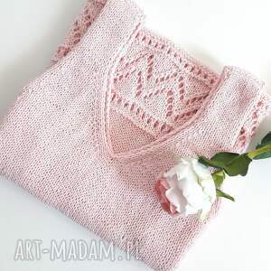 bluzki różowy letni top lato, bawełniany ręcznie dziergany, ażurowy