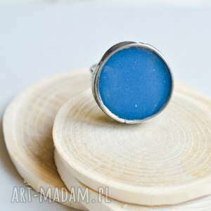 ciemny błękit - pierścionek ze szkłem, prezent dla żony