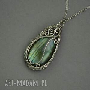 wisiorek z labradorytem wire wrapping stal chirurgiczna labradoryt