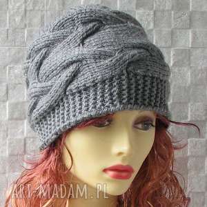 ręcznie zrobione czapki oversize - beanie czapka zimowa kolor grey