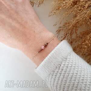Bransoletka z rodonitem biżuteria handmade rodonit makrama, kamienie naturalne, regulowana, kamień