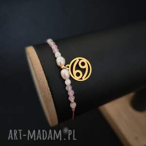 bransoletka zodiakalna rak - wersja ze złotem kamień księżycowy kwarc różowy