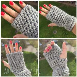 mitenki robione na szydełku szare rękawiczki bez, rękawiczki