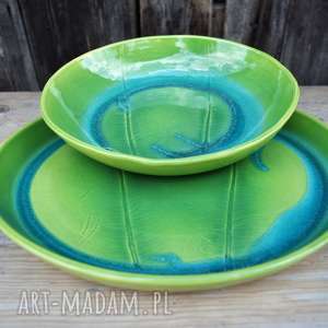 handmade ceramika zestaw - misa plus patera XXL turkusowo - zielona